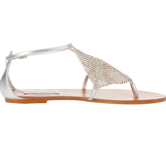 Steve Madden Shineyy Silver Crystal Mesh Diamond Ankle T Strap Thong Sandal 6.5 - Picture 6 of 11